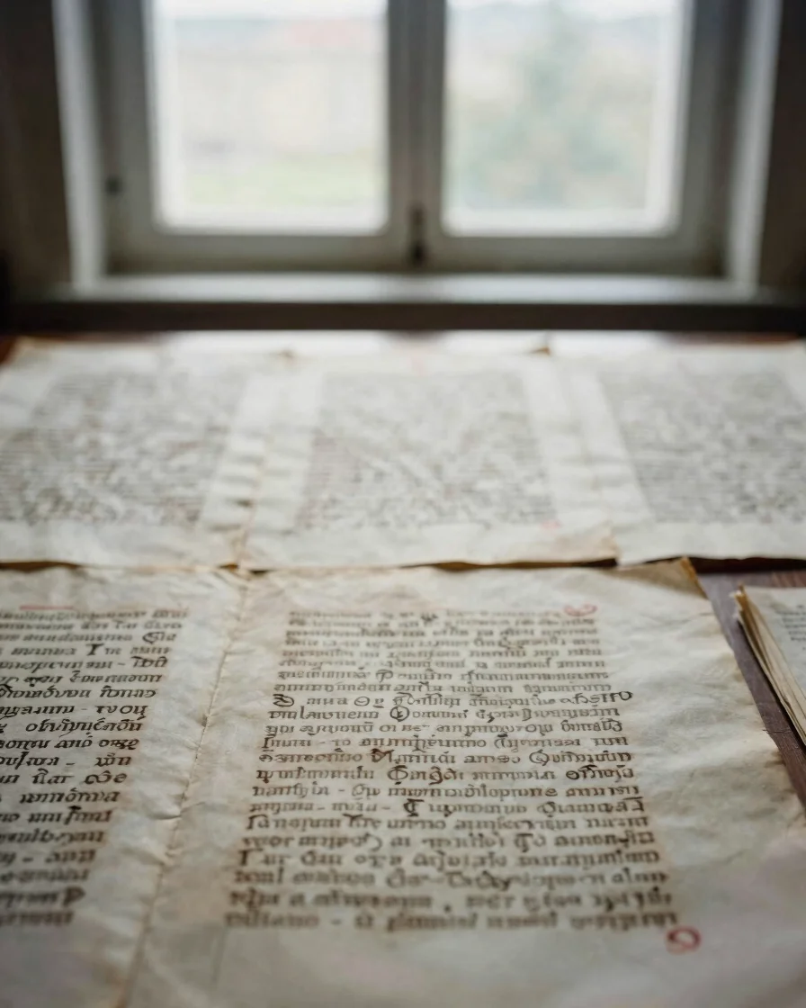 Gros plan sur un manuscrit ancien annoté, texture du papier visib