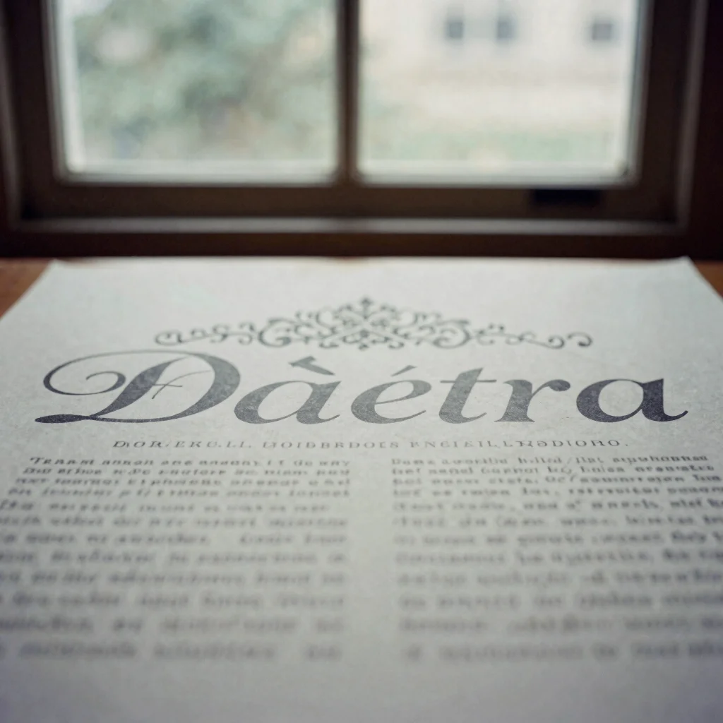 Détail de typographie imprimée sur papier texturé, lettrine ornementale, lumière latérale douce